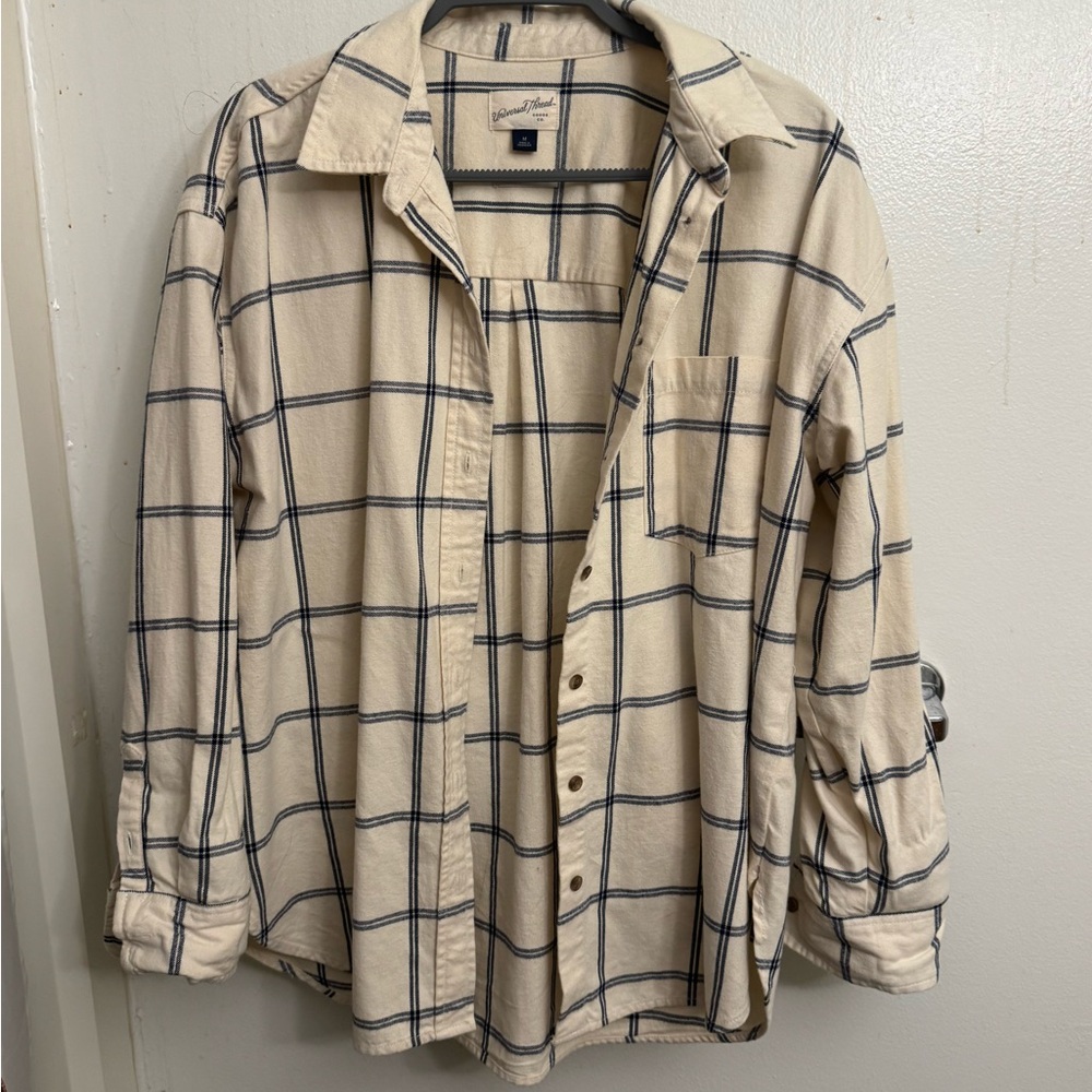 Universal Thread medium cream and Navy Checkered flannel